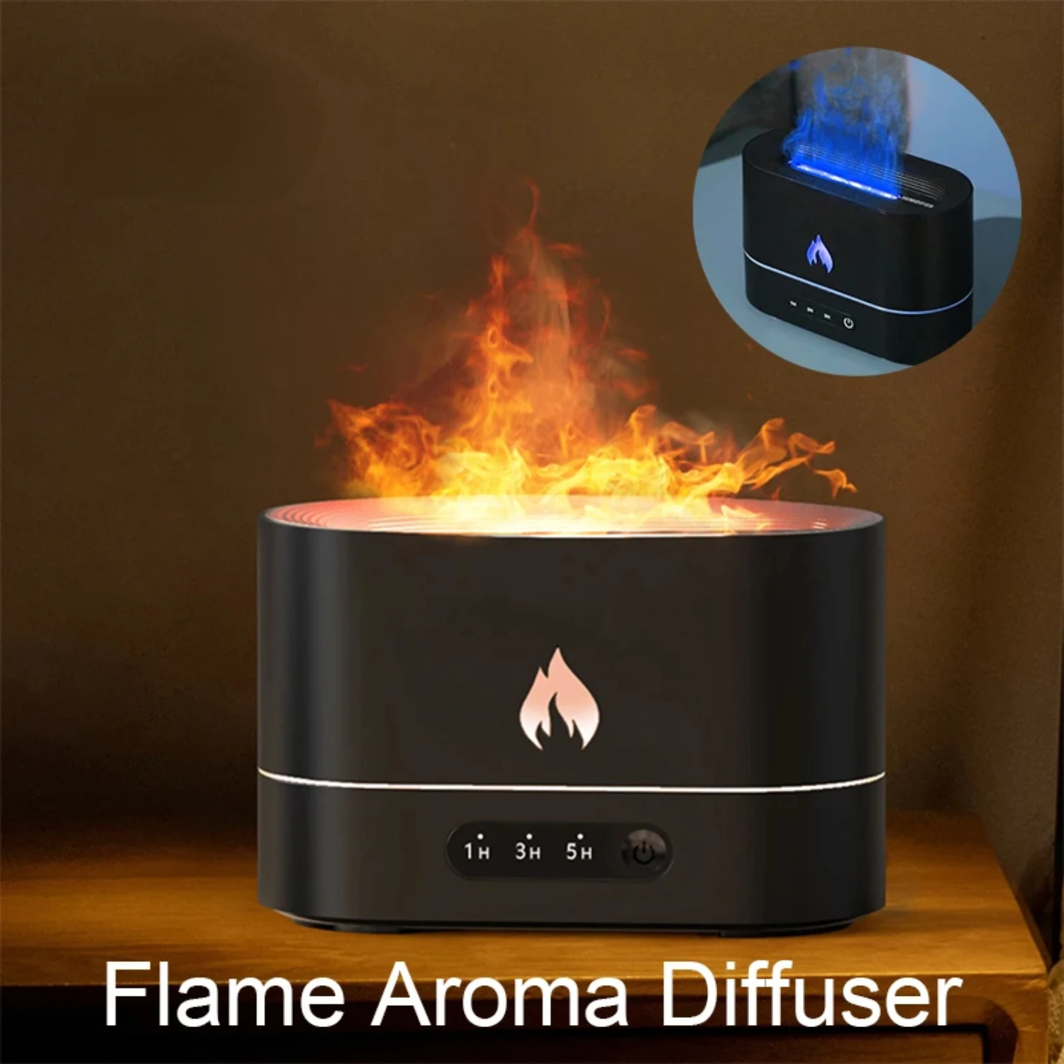 

250ml Flame Humidifier 1/3/5H USB Smart Timing Diffuser Simulation Fire Night Lamp