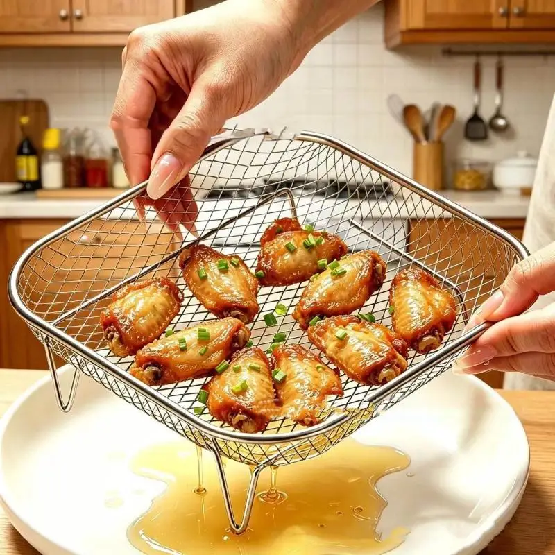 Air Fryer Rack Non-Stick Stainless Steel Dish Drying Tray Grill Basket Kitchen Accessory BBQ Frying Rack Cooking Gadgets