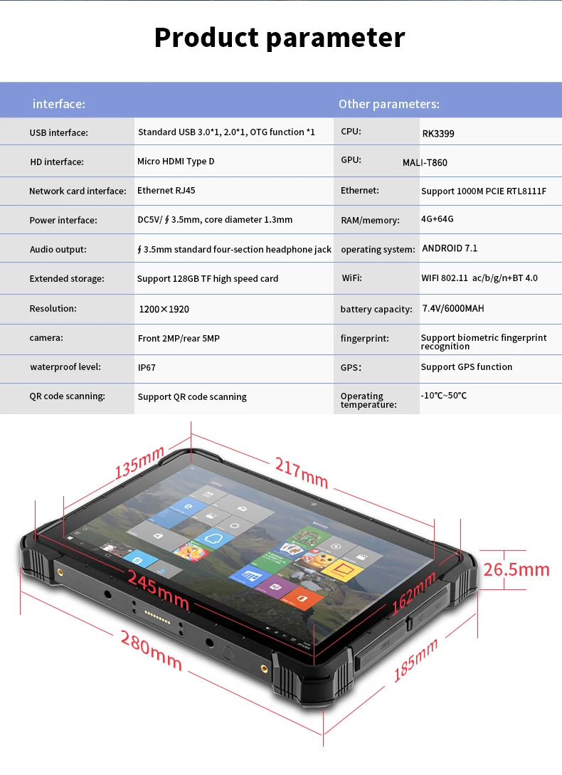 CENAVA 4G 64GB IP67 RK3399 6000mAh 10 Inches Rugged Tablet Pc 10.1 Inch Rugged Laptop Tablet Pc 4G LTE Android Rugged Industrial