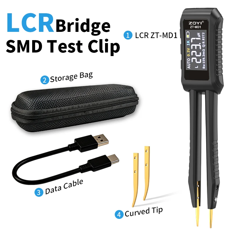 

ZOYI ZT-MD1 LCR Tweezer SMD Tester Auto Identification Capacitance Resistance Inductance ESR Diode Continuity Multimeter