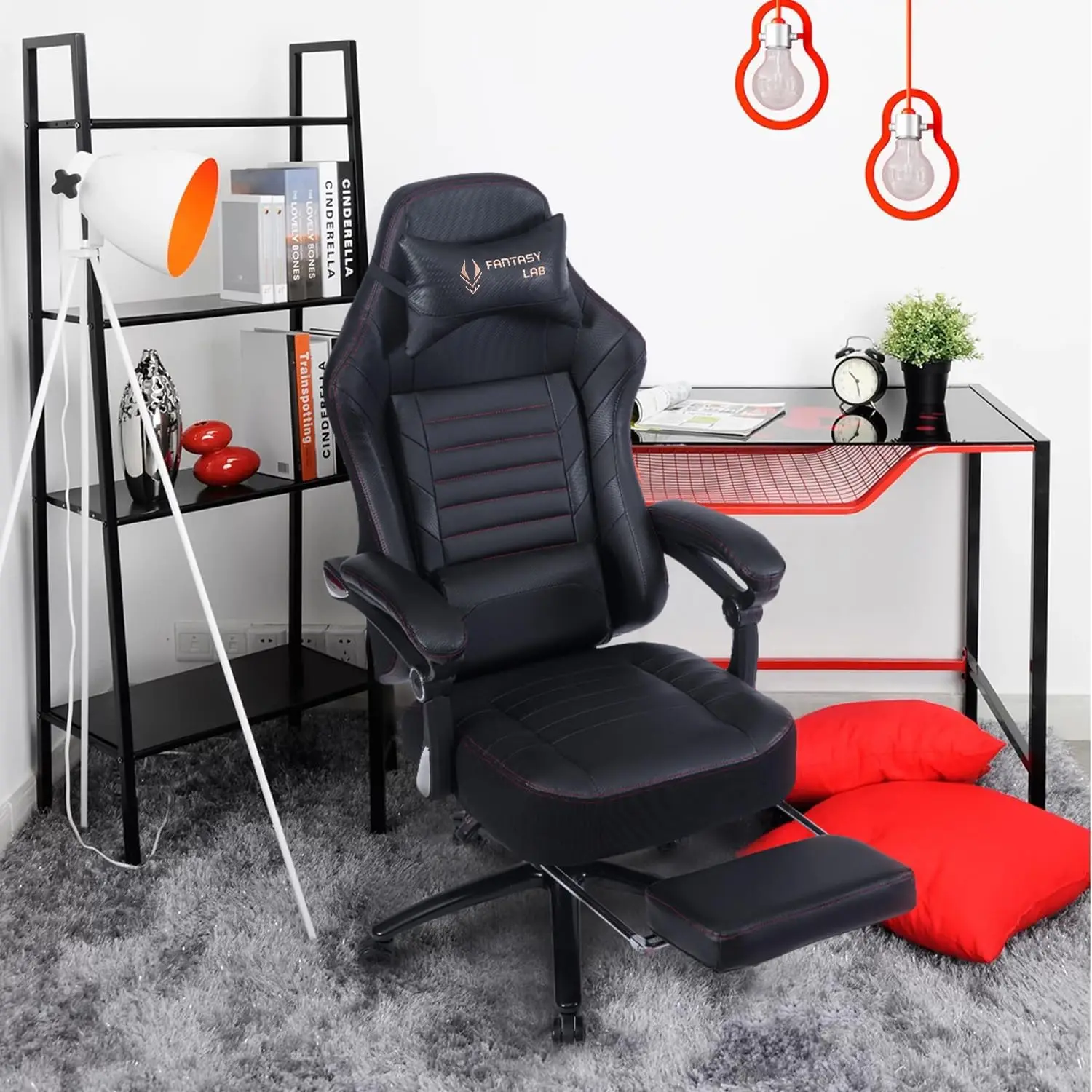 Big and Tall Gaming Chair 400LBS Gaming Chair with Footrest Massage Gaming Chair Memory Foam Adjustable Tilt Back Angle