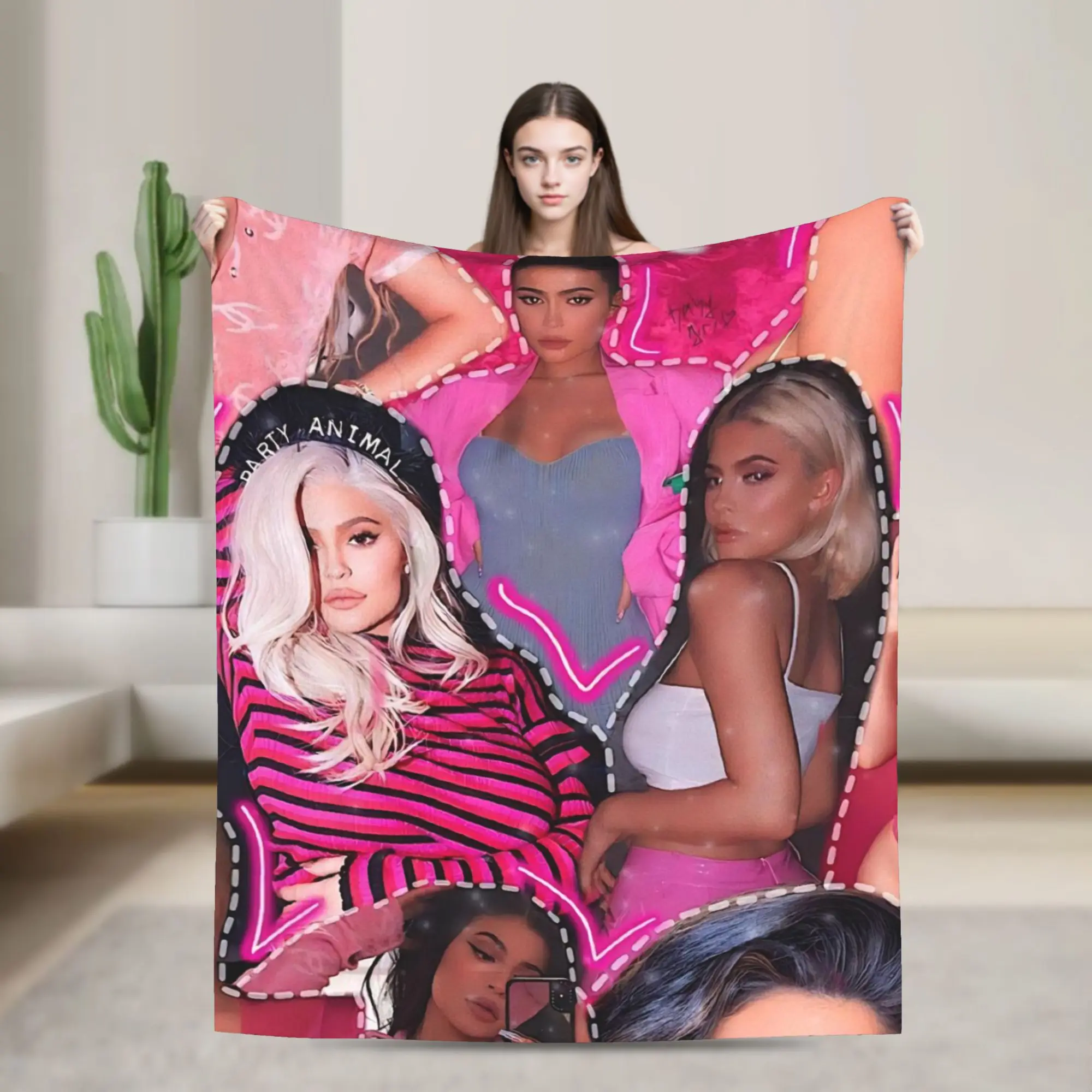 كايلي جينر مستوحاة الفانيلا بطانية لينة الدافئة رمي بطانية لغرفة المعيشة السفر طباعة المفرش غطاء سرير أريكة