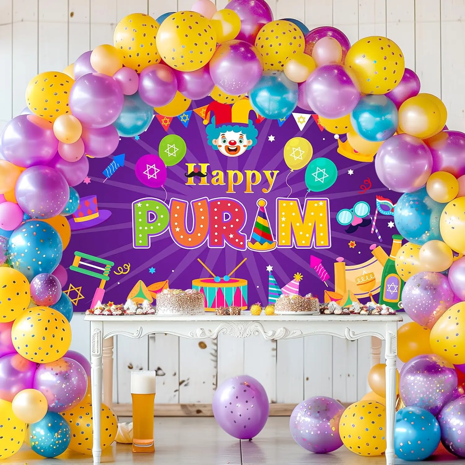 Jewish Traditional Purim Party Backdrop Carnival Party Decorations Happy Purim Banner Background