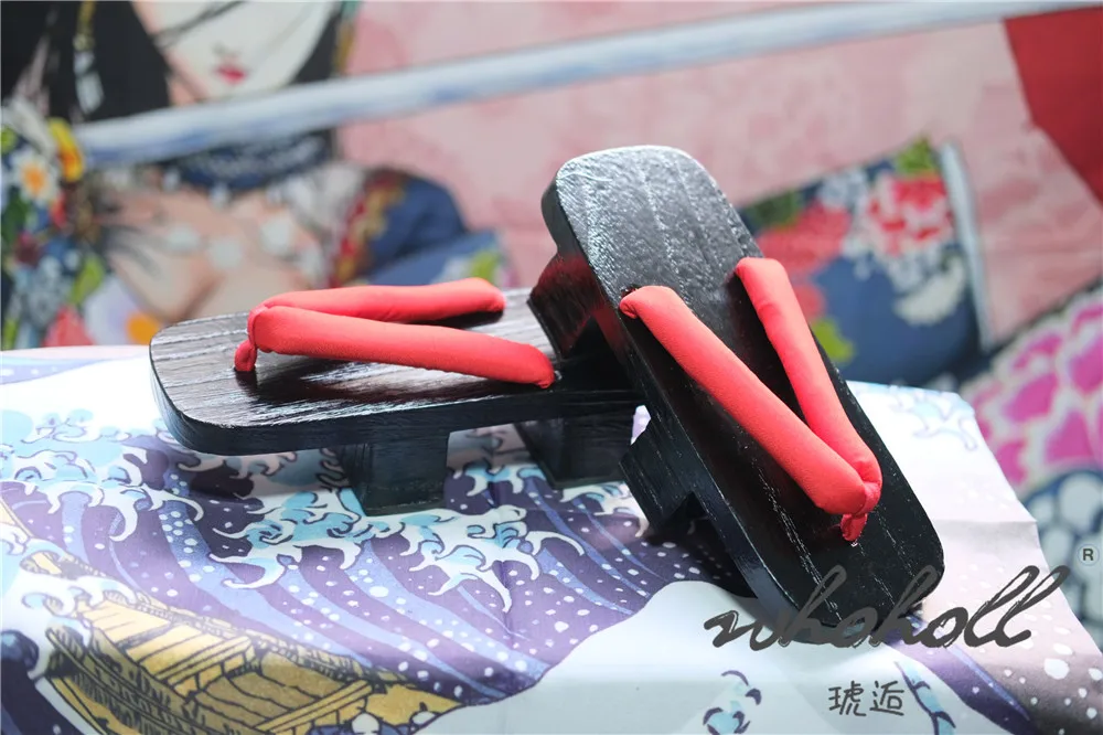 Schwarz Farbe Holz Geta Flip-Flops Mann Frauen Hausschuhe Japanischen Anime Coplay Kostüme Zwei-zähne Dicken Plattform Holz Clogs schuhe – Detail 20