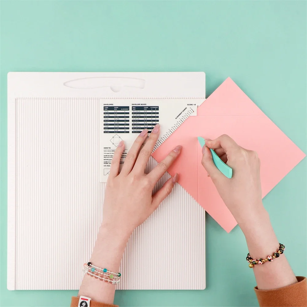 

12x12" Scoring Board Large Multi-Purpose Score Board with Bone Folder and Triangular Guide for Making Envelope/Envelope Box/Gift