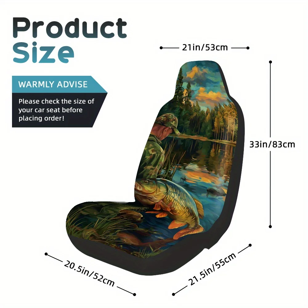 2pcs, Decorative Fisherman And Sunset Catch Style Car Seat Covers, Fit For Cars SUVs Trucks, Soft Washable Fabric Enhances Vehi