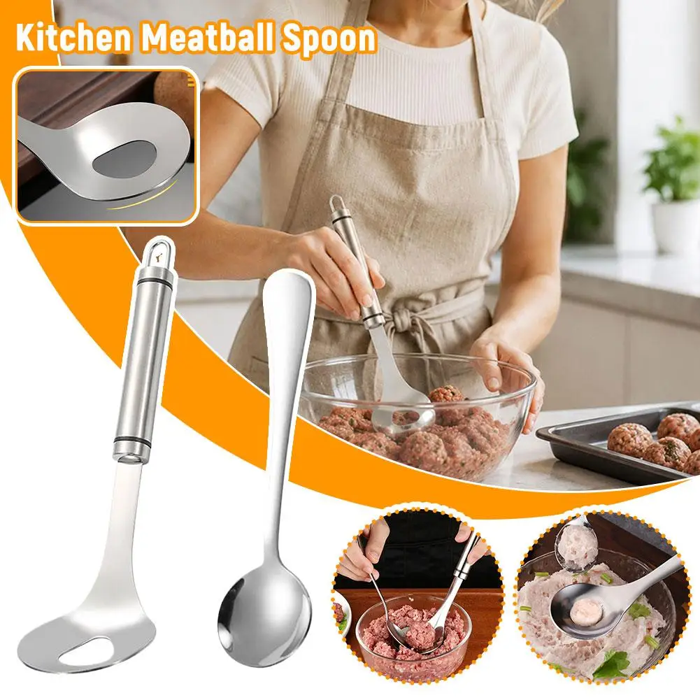 Household Kitchen Tools Set 304 Stainless Steel Meatball Spoon With Handle Fish Ball Shrimp Manual Squeeze Spoon Meatball Maker