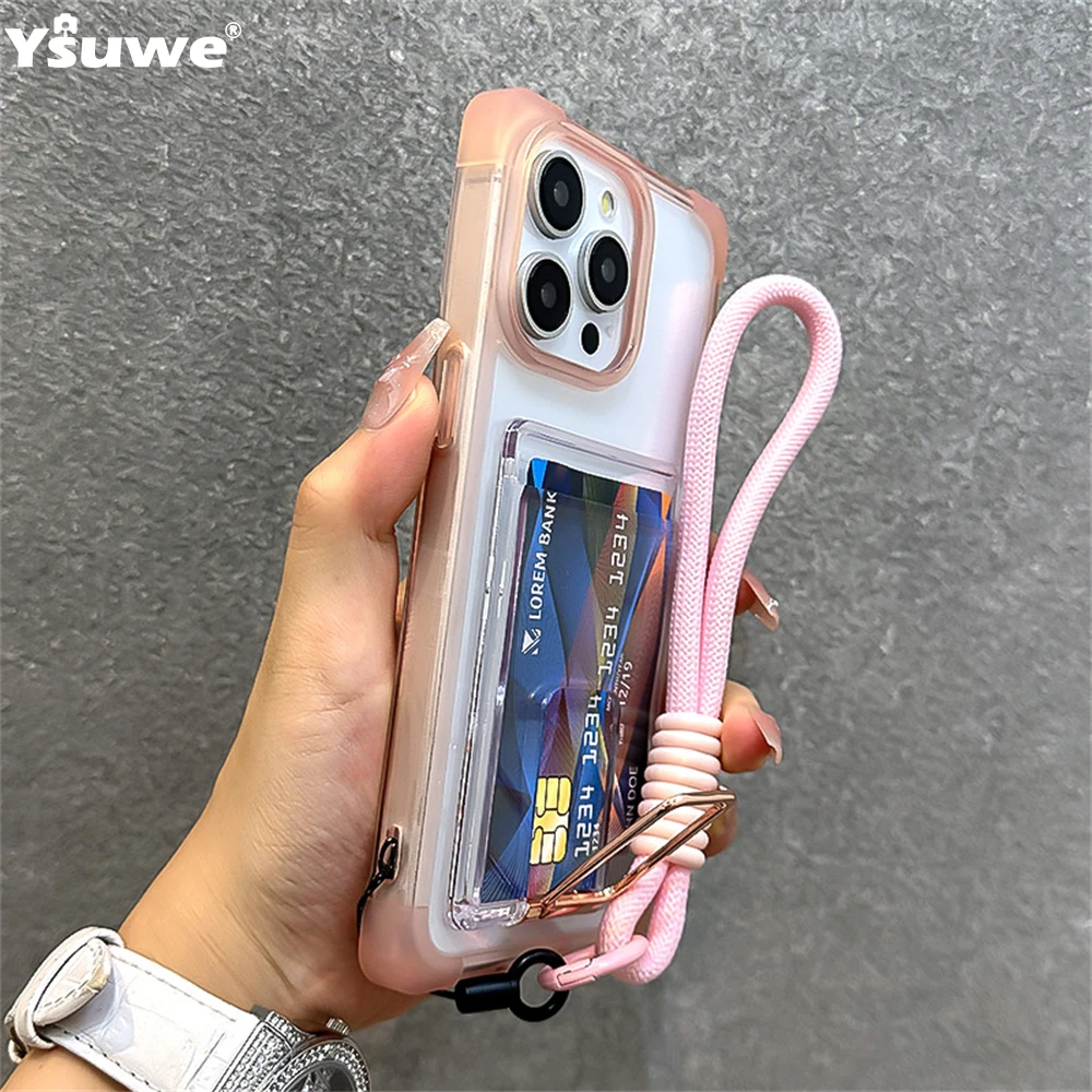 Lüks Cüzdan Kart Tutucu Bilek Kayışı Kordon Telefon Kılıfı iPhone 16 15 13 12 11 14 Pro Max 16 Artı Darbeye Dayanıklı Standı Arka Kapak