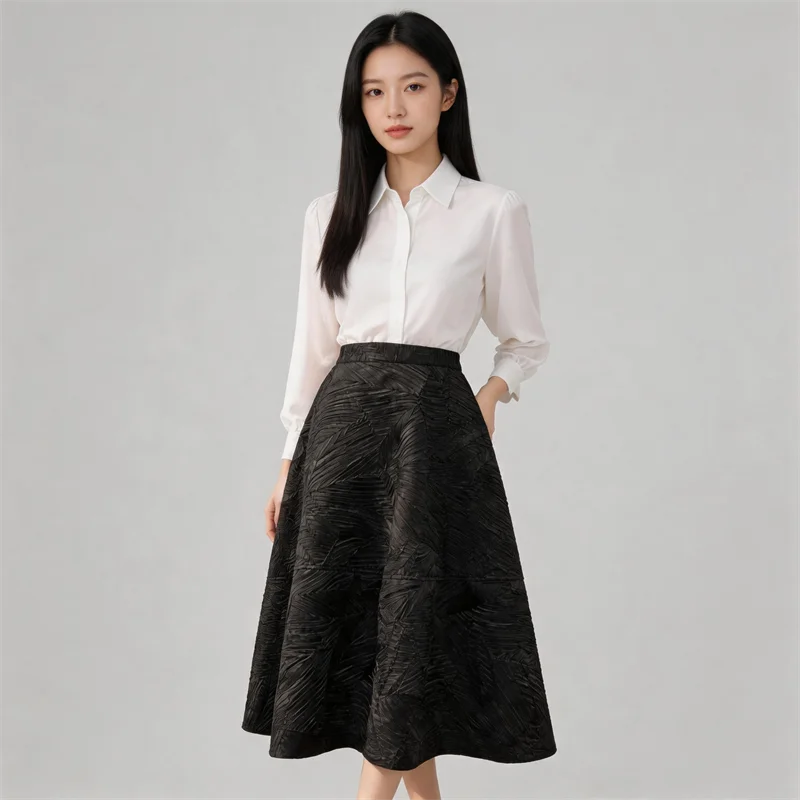 Miyake Style Pleated Women's Casual Skirt 2026 New Japanese Design Bamboo Leaf Pleated Irregular Three-dimensional Relief Skirt