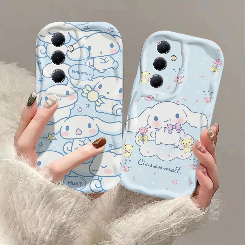 Cute Cartoon Blue Cinnamoroll 3D Wave Phone Case For OPPO Reno 11 F 8 T 7 Z 6 5 4 Pro F23 F11 F9 4G 5G Soft Silicone Back Cover