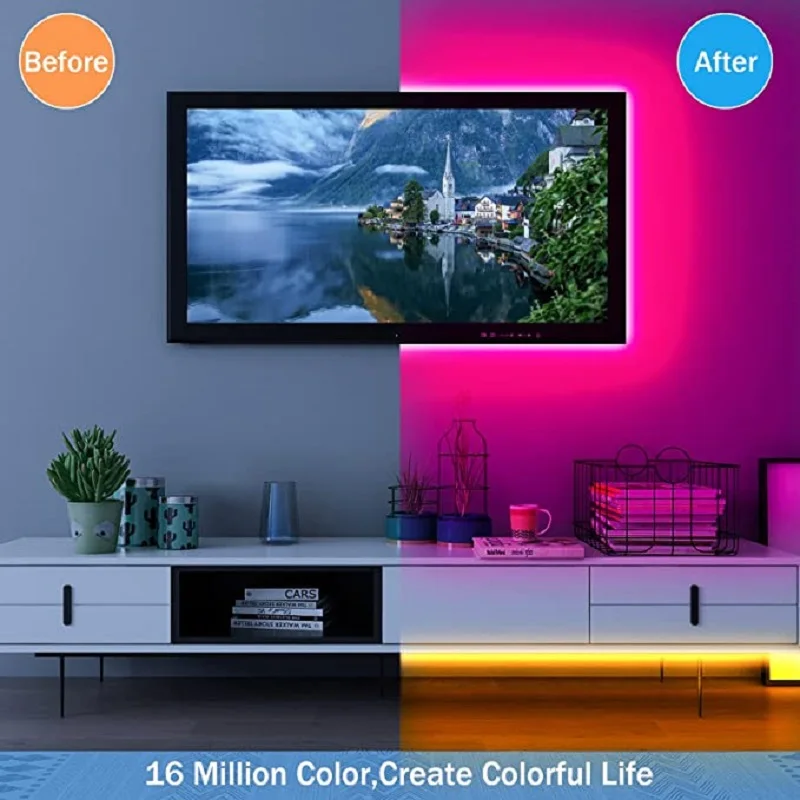 USB Strip Lights RGB Color Changing Bluetooth Lights with 44 Keys Remote Control Color 5050 Neon Lights Music Sync TV Background