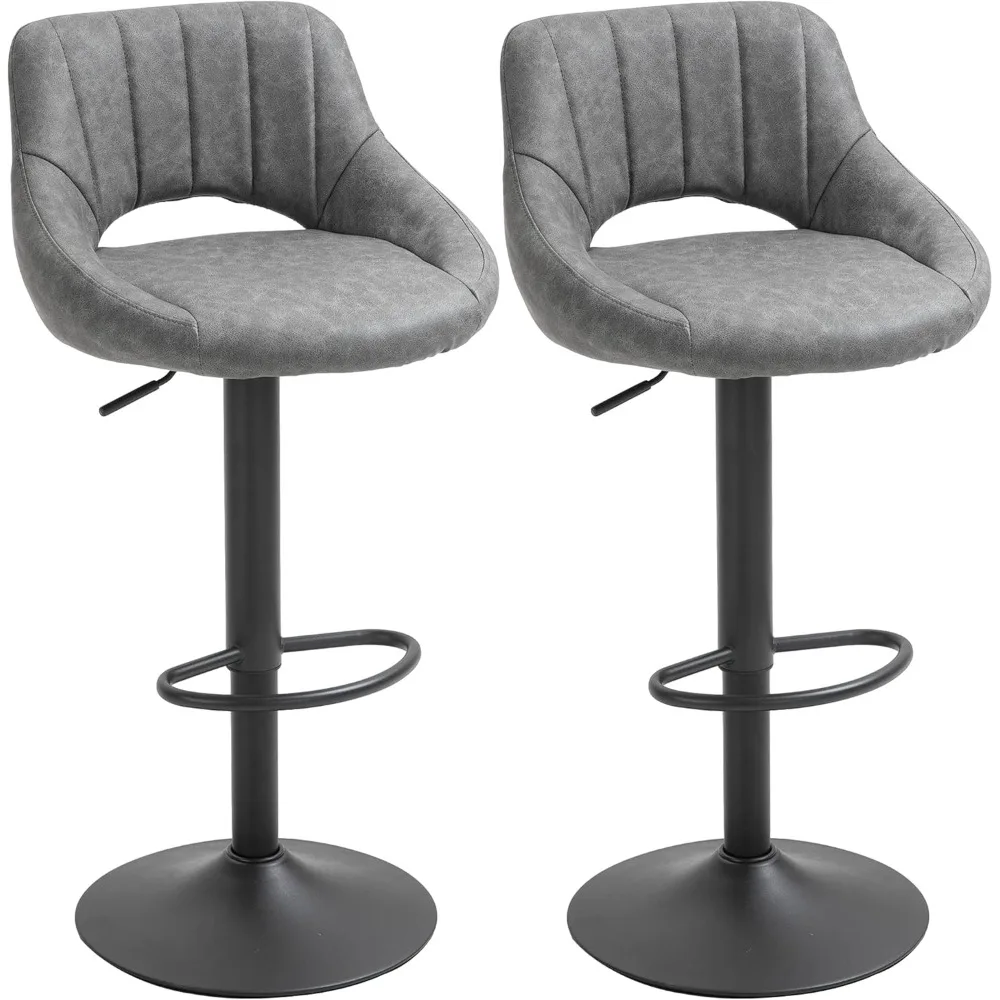 

Bar Stools Set of 2, Swivel Bar Height Barstools Chairs with Adjustable Height, Round Heavy Metal Base, and Footrest, Gra