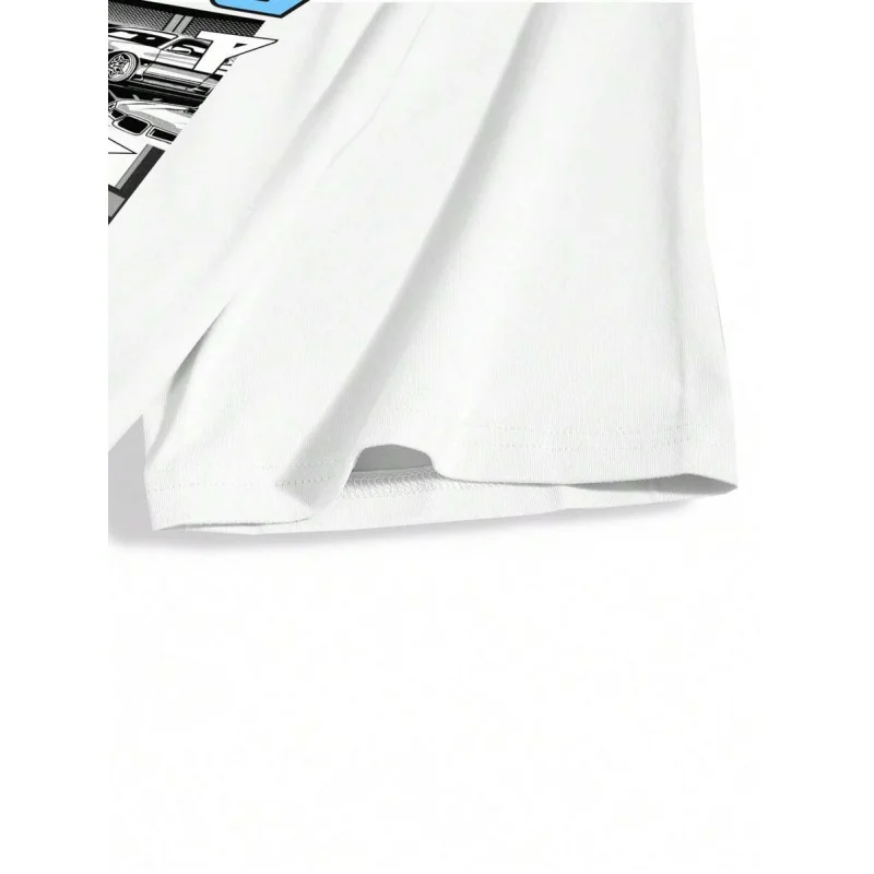 Men's Slogan & Car Print Crew Neck Short Sleeve Casual T-Shirt And Drawstring Waist Shorts Set Men S Two Pieces