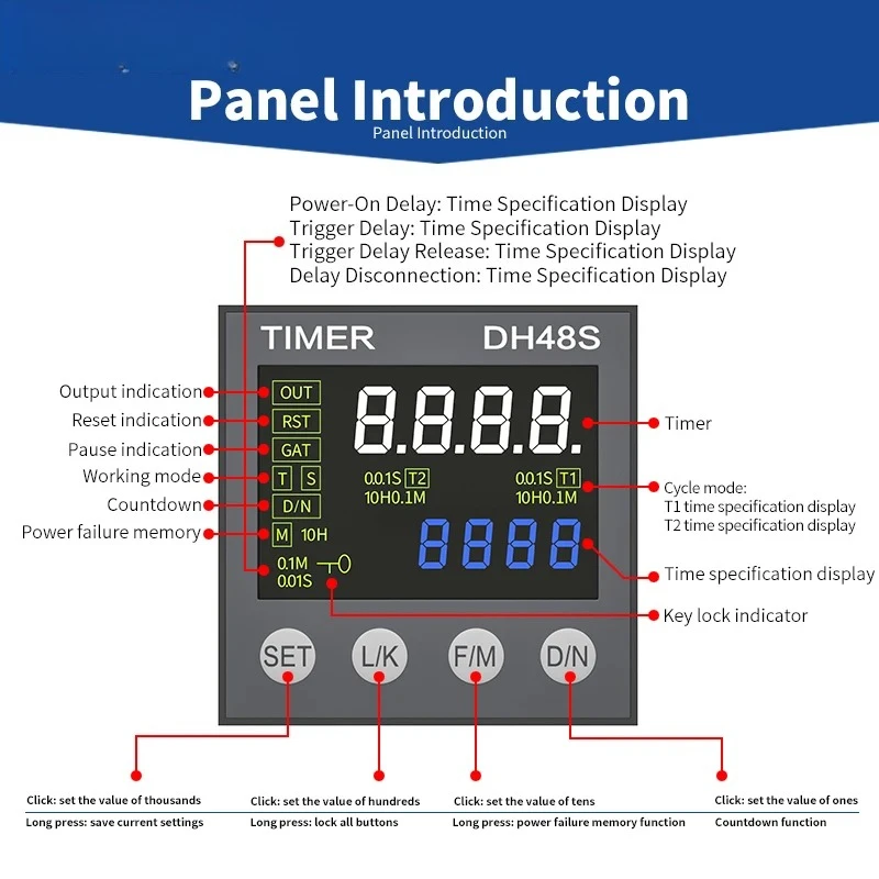 New Dh48s-1z/2z/2zh Digital Cycle Timer Relay Ac220v Ac/Dc24v Dc12v Programmable Precision Delay Relay 0.01s-99990h With Base