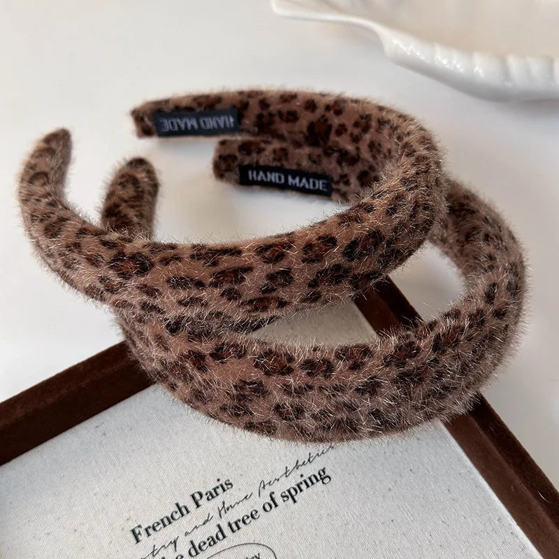 Autumn Winter Plush Brown Leopard Print Headband Woman Retro Temperament Hair Hoop Lady Party Hair Band Fashion Hair Accessories