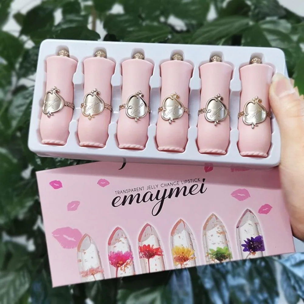 

Transparent Jelly Lipstick Long Lasting Moisturize Temperature Change Lipstick Waterproof Dried Flower Clear Lipstick Set Girl
