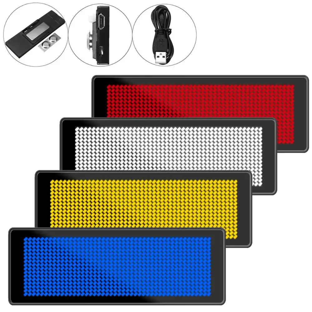 Mini pantalla Digital Led recargable por Bluetooth, Control por aplicación, insignia de nombre programable, etiqueta de mensaje de desplazamiento duradera para festivales