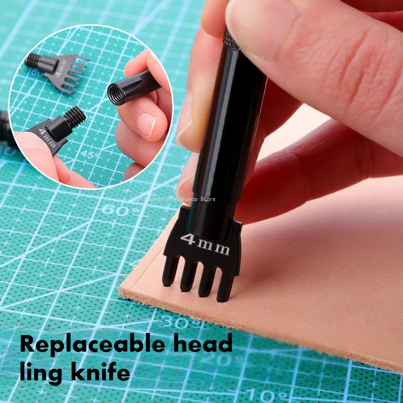 Disassembly Gear Replaceable Head Rhombus Knife Set 4mm DIY Handmade Production Leather Punching Holes Tool Set Anti-slip Handle