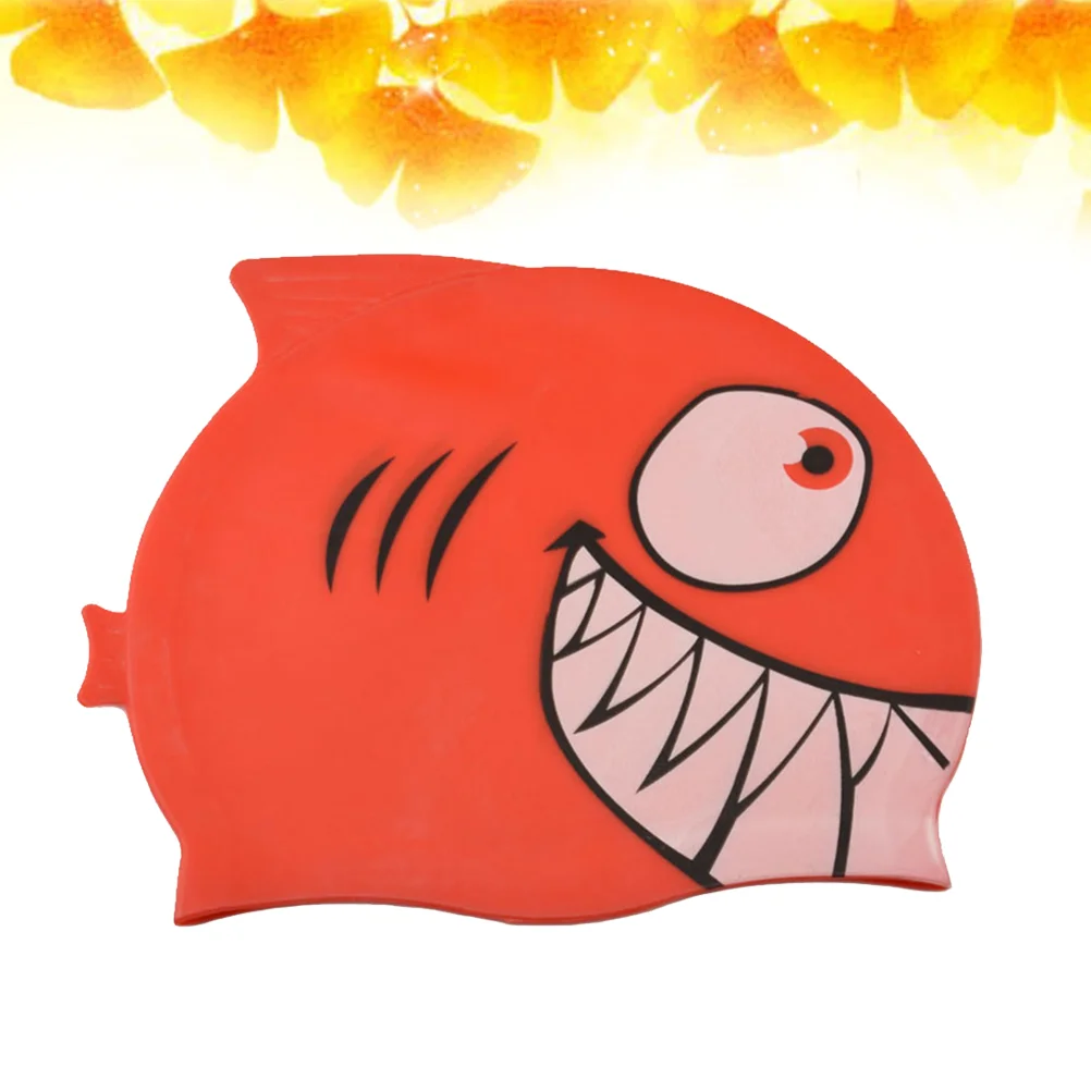 Gorro de natación de dibujos animados para niños, gorro de silicona, impermeable, antideslizante, con forma de pez rojo