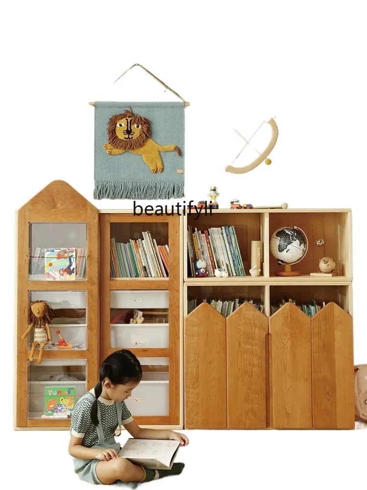 

Modern Simple and Light Luxury Style Toy Display Storage Bookshelf Cabinet Solid Wood Living Room Storage Cabinet with Door