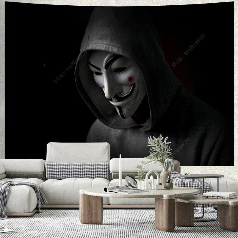 Anonymous Man Black Sight Hood Tapestry Wall Hanging Psychedelic Room Decor Bedroom Decor Gift Friends for Child's Dormitory