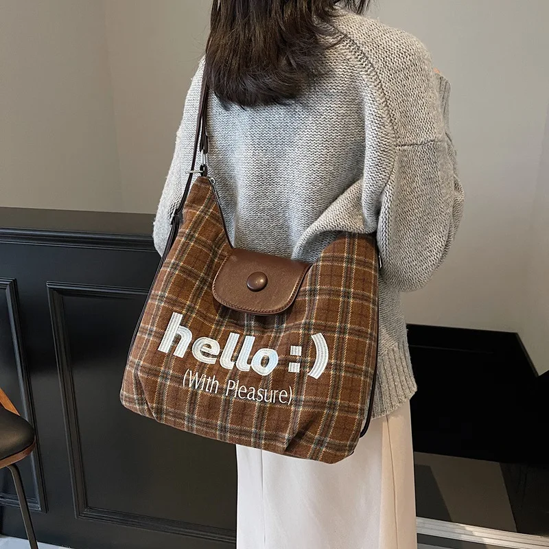 

2025 New Commuter Large-capacity Plaid Bag Female Popular Wax Sausage Dog Backpack Shoulder Messenger Bag Tote Bag