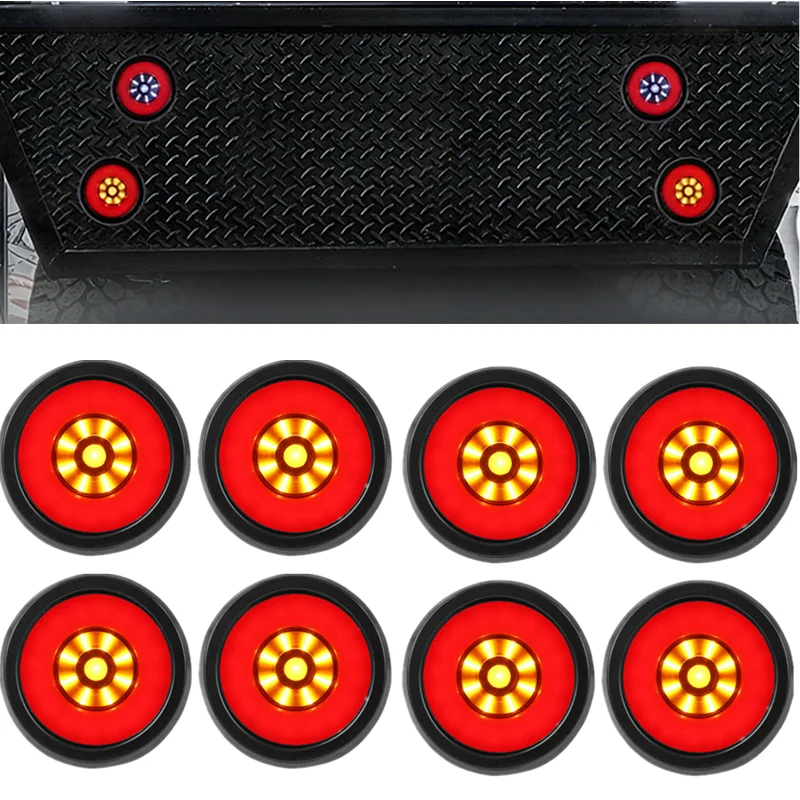 

8PCS 4LED Light Yellow White Red Round LED 24V Rear Tail Light for Truck Trailer Side Marker Brake Stop Taillight Warning Lamp