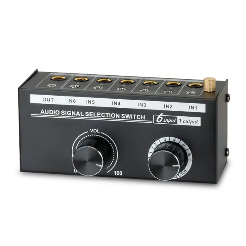 L63A Audio Switcher -6-Way 3.5/6.35mm Stereo Audio Switch - Signal Source Switcher Splitter Box with Line Controller