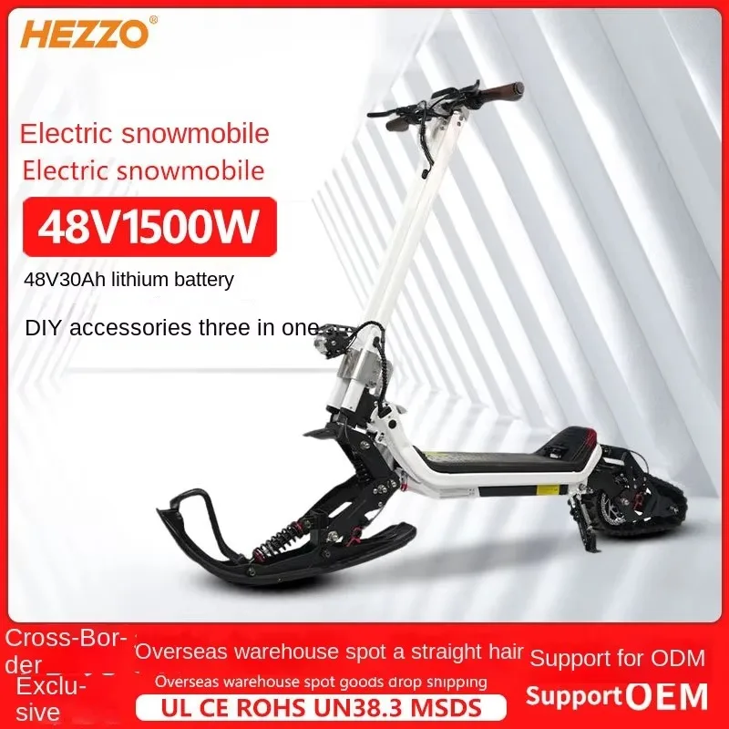 48V 1500W Electric Snow Scooter 30Ah Lithium Battery Front Ski Rear Track Stand Up Winter Snowboard 50km h 130kg Load Sled
