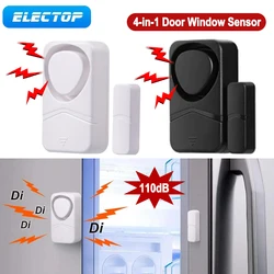 ELECTOP-Sensor de porta e janela sem fio, detectores abertos e fechados, segurança sonora magnética, sistema de alarme, casa inteligente, 4in 1, 110dB