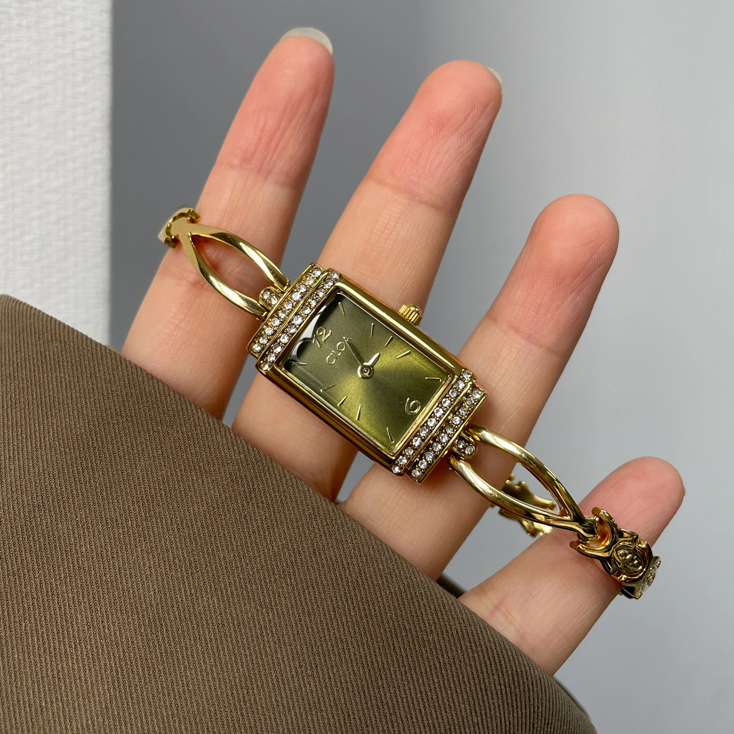 CILOA green square watch female retro light luxury gift trend fashion 2025 new gift bracelet waterproof quartz watch