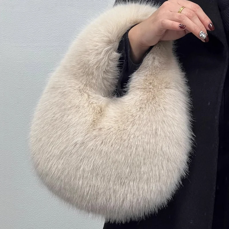 Winter Women Furry Shoulder Bags Soft Plush Solid Color Ladies Casual Tote Clutch Lightweight Female Faux Fur Hobos Handbag