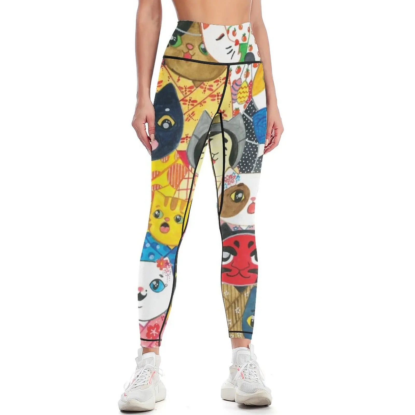 

Cats in Yukata Leggings gym clothing Fitness's gym clothes Training pants Womens Leggings