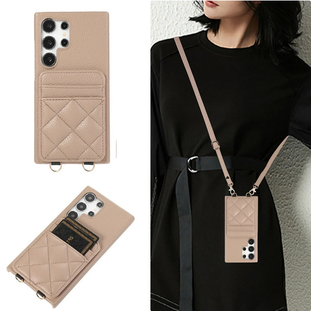 

Luxury 3D Grid Crossbody Leather Dual Card Slot Wallet Case For Samsung Galaxy S26 Ultra S25 Edge S24FE S23 Plus S22 Phone Cover