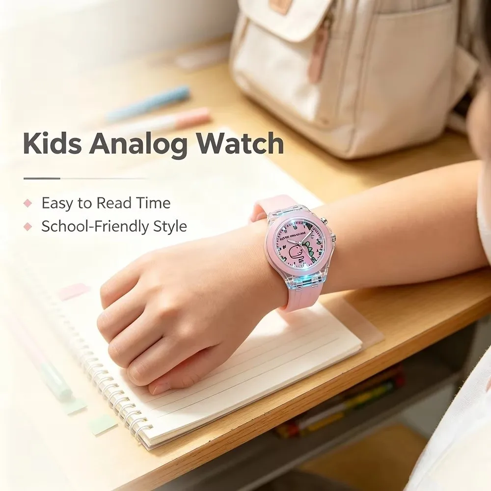 Trendy Transparent Case Watches Glowing Case Soft Silicone Strap Children Watches Silicone Strap Flash Light Girls Watch Gift