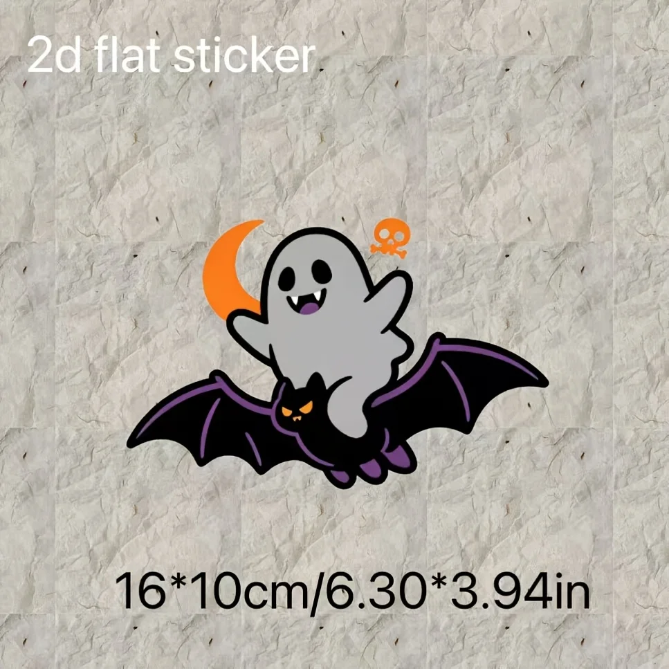 Cute Halloween Ghost Riding Bat Car Sticker Waterproof Vinyl Decal for Window Laptop