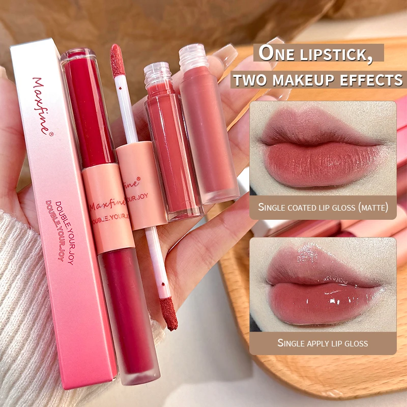 Double End Lip Glaze Full Gloss Mirror And Matte Velvet Long Term Color AndMoisture Lip Gloss Anti Stain Cosmetic Lip Glaze