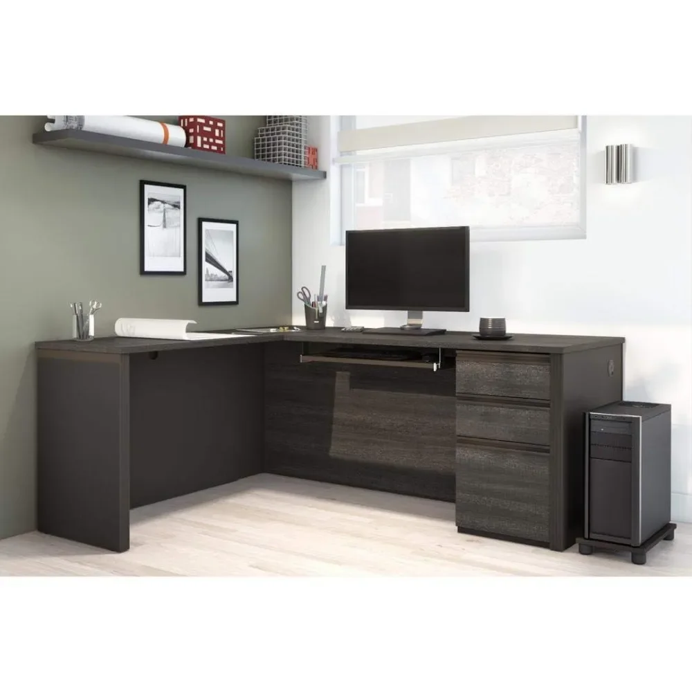 

L-Shaped Desk With Pedestal, 72W, Bark Grey & Slate|