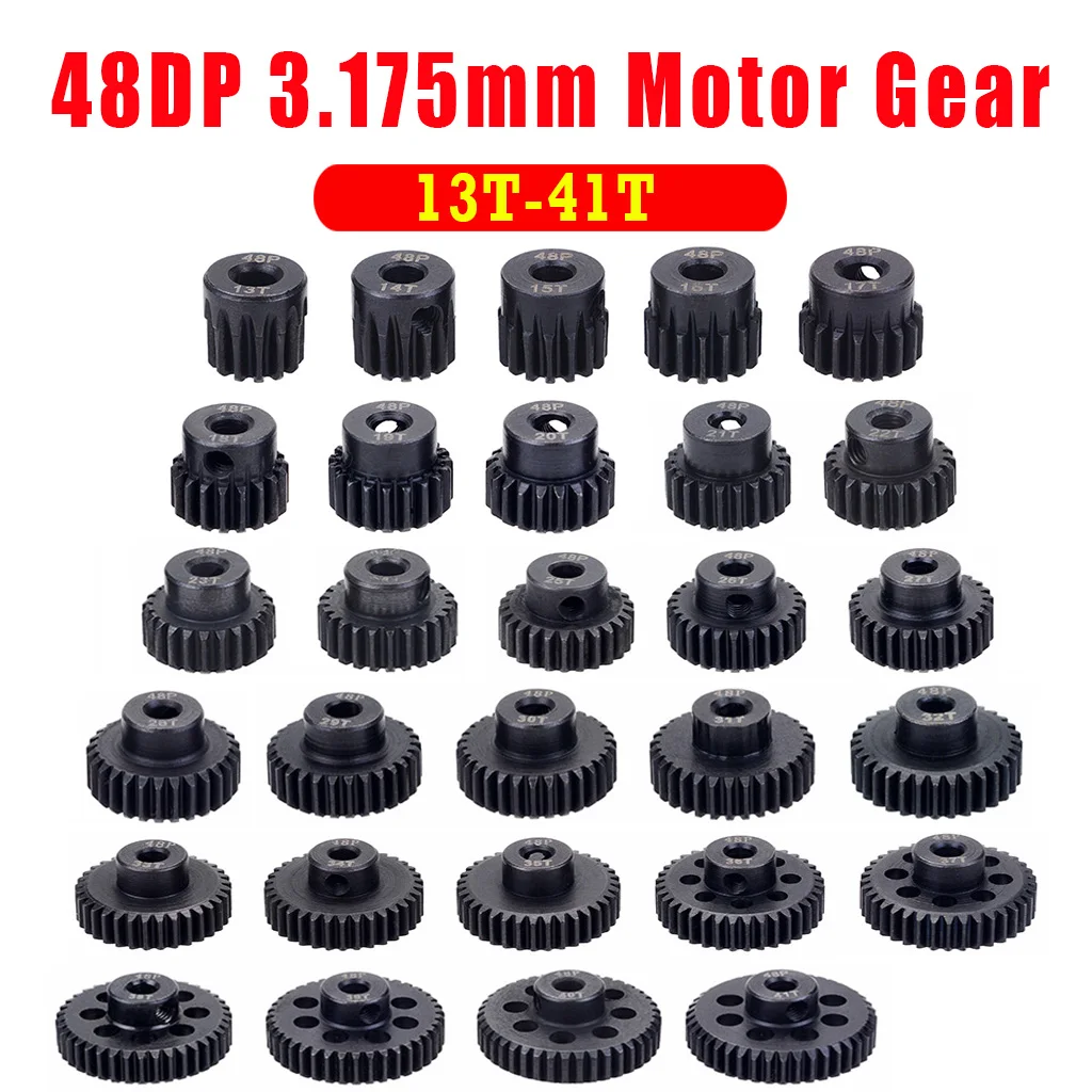 SURPASS HOBBY 1Pcs 48DP 3.175mm 13T- 41T Metal Pinion Motor Gear Steel Gear for 1/10 RC Car Black Rustproofing Motor Gear Parts