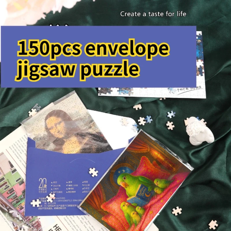 High Difficulty Mini 150pcs Jigsaw Puzzle Postcard Parrot Puzzle Envelope Packaging with Poster Mini Size for Easy Portability