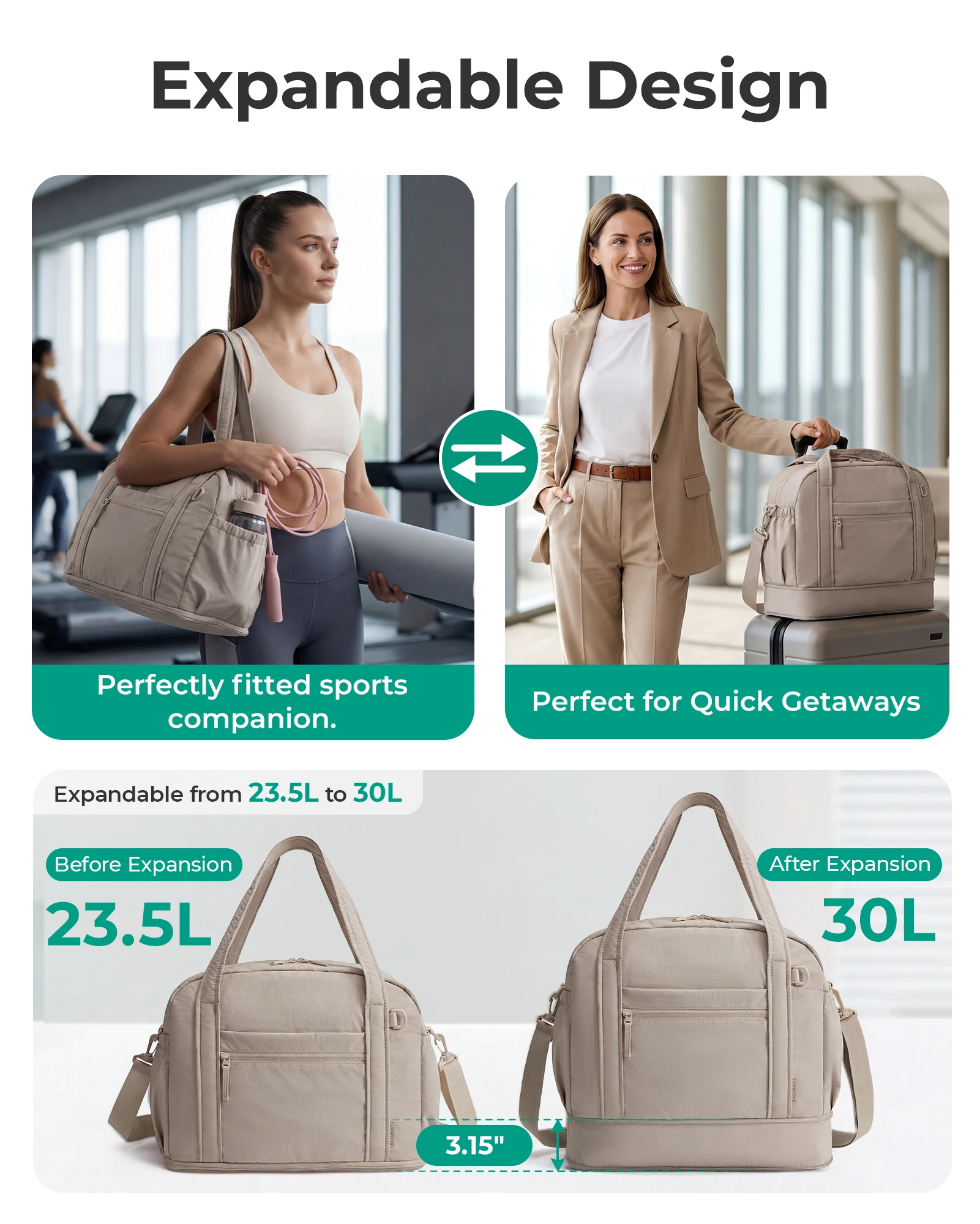 BAGSMART 拡張可能なパーソナルアイテムトラベルバッグ - Outdoor Sport Bag のレビューと価格
