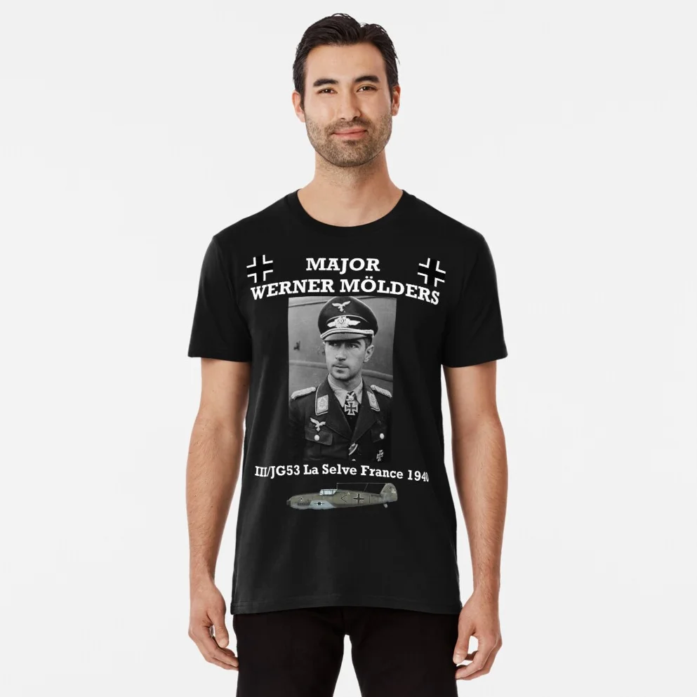 

Werner Mölders Luftwaffe Bf 109 Fighter Ace Pilot T Shirt. 100% Cotton Short Sleeve O-Neck Casual Mens T-shirts New Size S-3XL