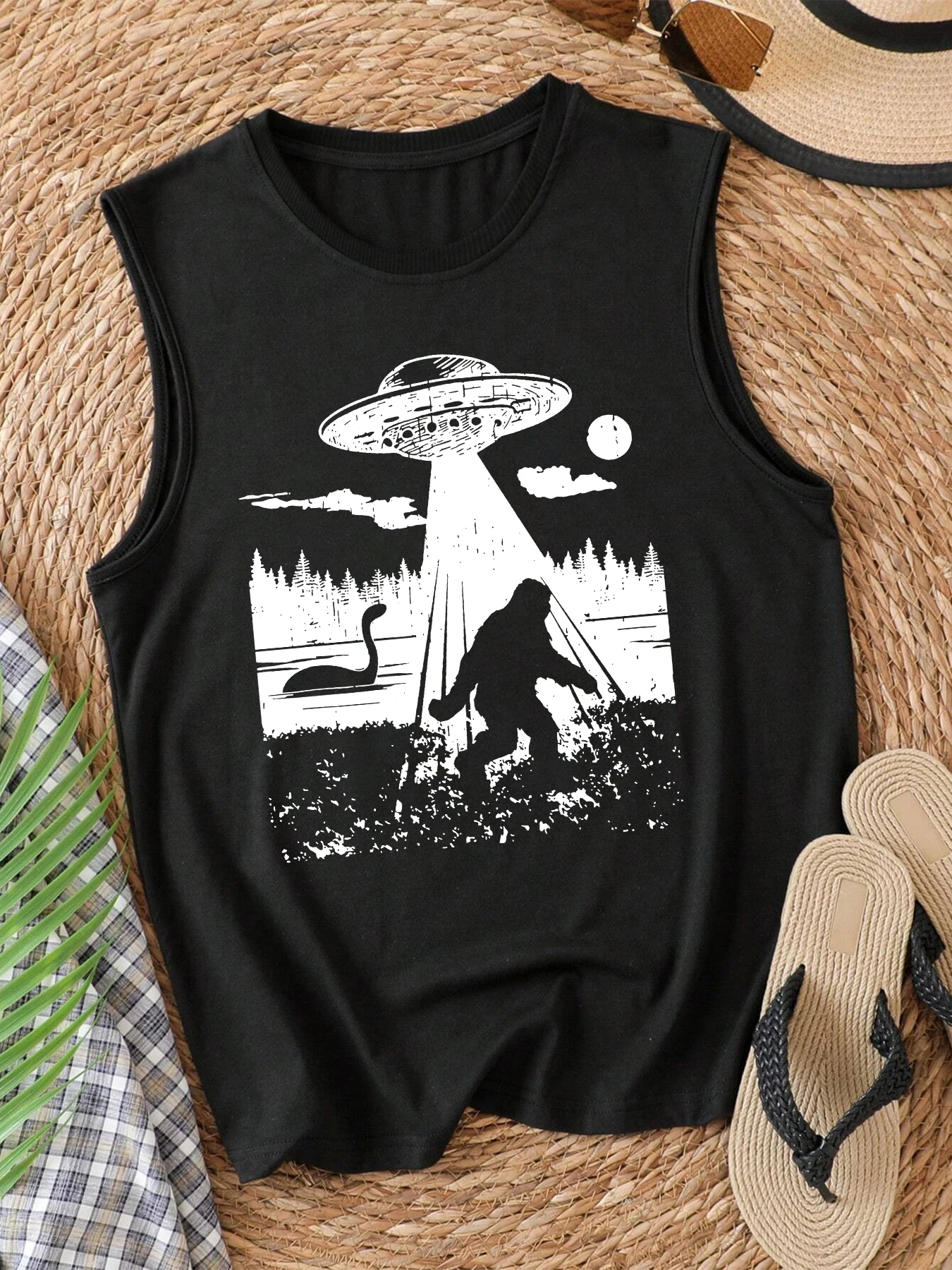 

UFO Print Tank Top Sleeveless Casual Top For Summer & Spring Women's Clothing