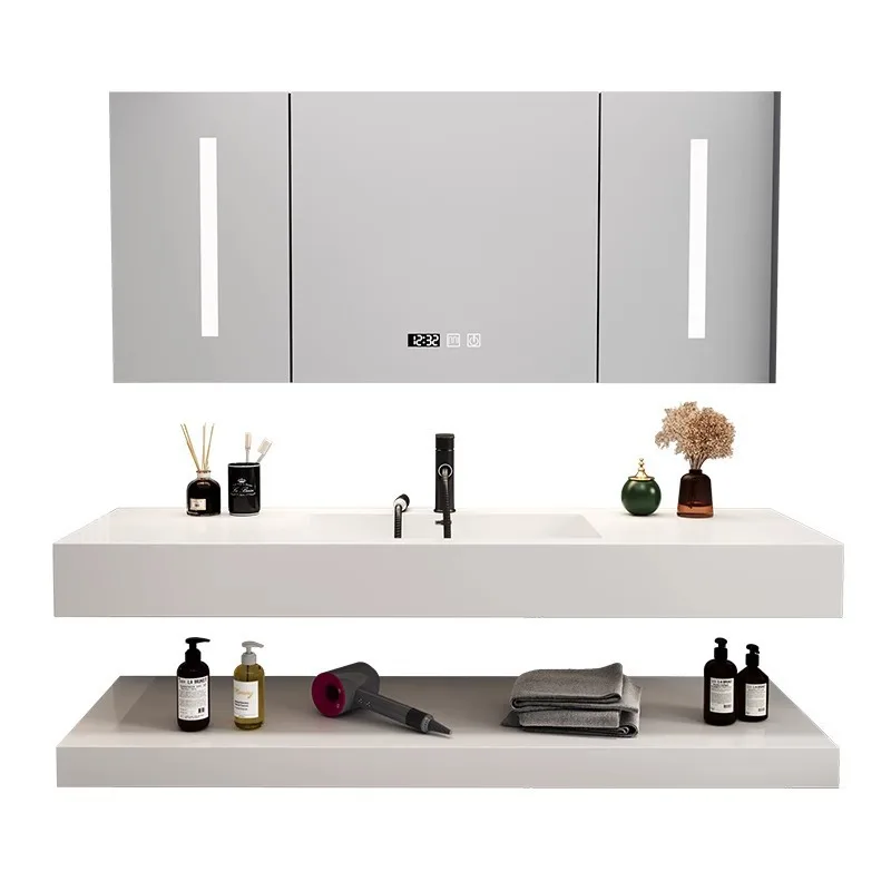 Double-layer rock slab wash basin, bathroom cabinet, ceramic seamless wash basin, combined toilet wash basin, trimmed