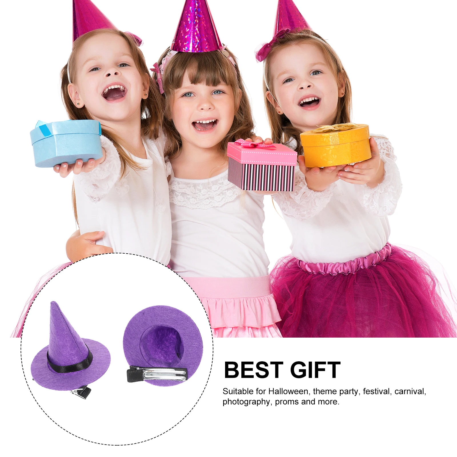 

2Pcs Halloween Witch Hat Hair Clips Cartoon Cosplay Costume Accessories Festival Hairpin Hair Ornament Women Halloween Hairpin