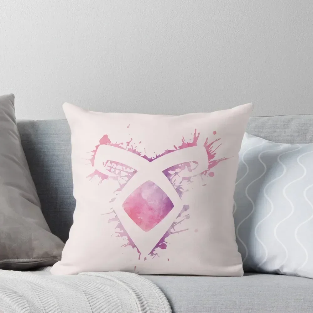 

Shadowhunters rune - Angelic power rune voids and outline splashes (pink watercolors) - Clary, Alec, Izzy, Jace, Ma Throw Pillow