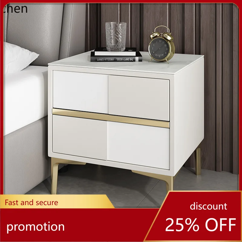 ZML Solid Wood Bedside Table Bedroom Storage Cabinet Side Cabinet Stainless Steel Titanium Gold Foot Frame
