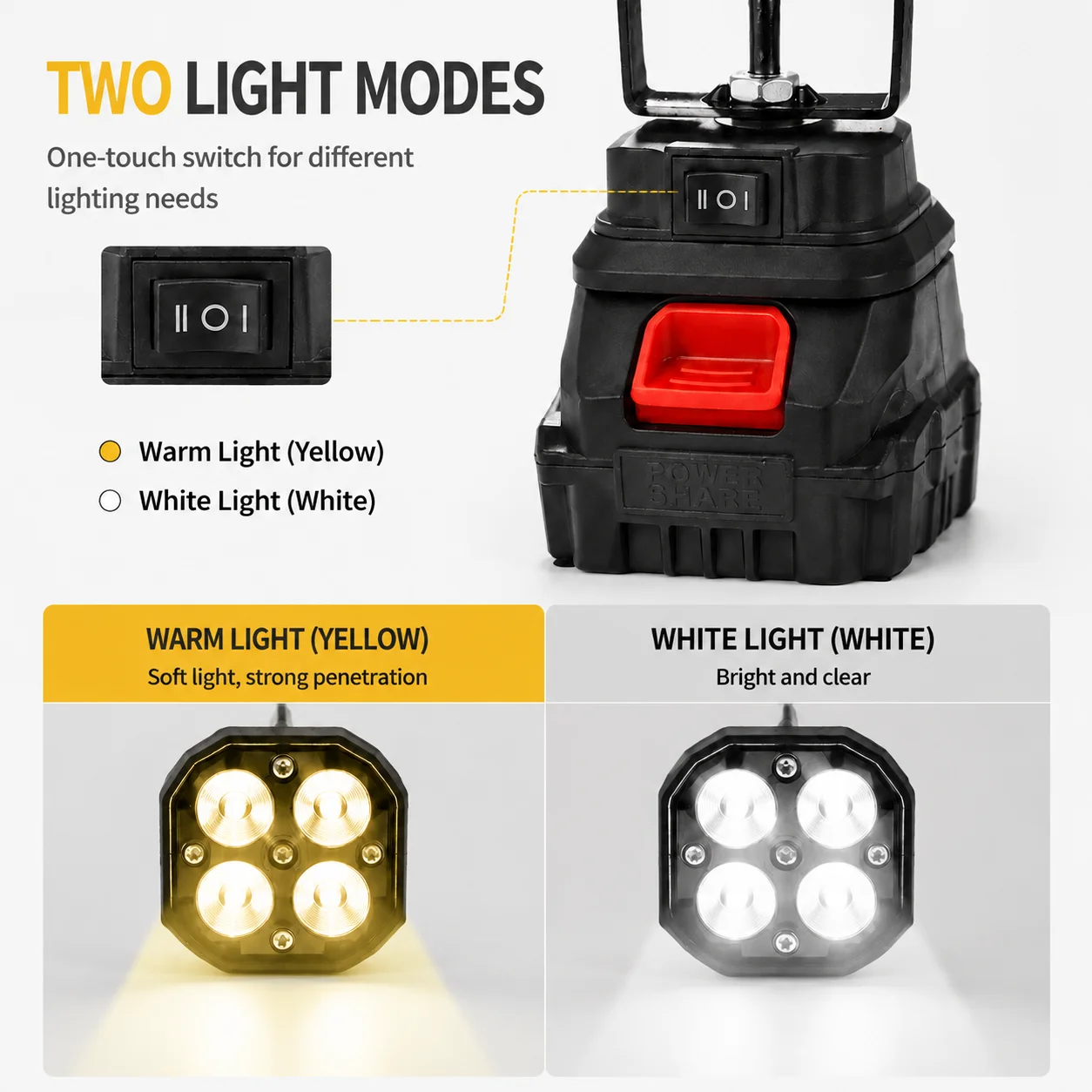 Four-leaf clover searchlight, Milwaukee, DeWalt plugged, suitable for outdoor construction sites, fishing, and pathfinding.