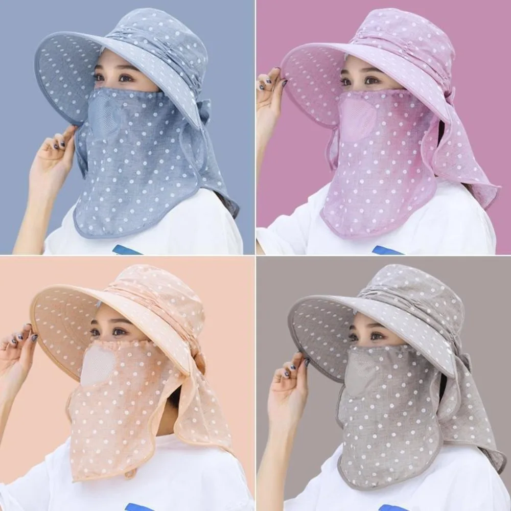 Gorro para recoger té de ala ancha a la moda, chal protector para el cuello, sombrero de cola de caballo para mujer, sombrero de trabajo agrícola Anti-uv, sombrero protector solar para las cuatro estaciones