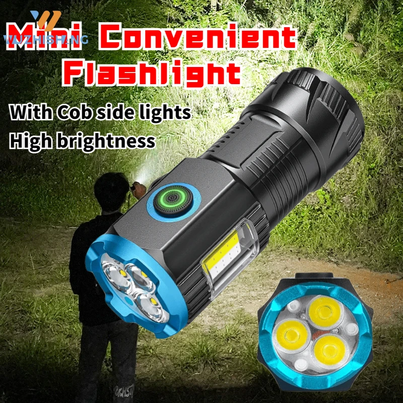 

Mini Super Bright LED Flashlights Outdoor Camping Waterproof Multi-mode Lantern USB Rechargeable Torch with COB Side Lights